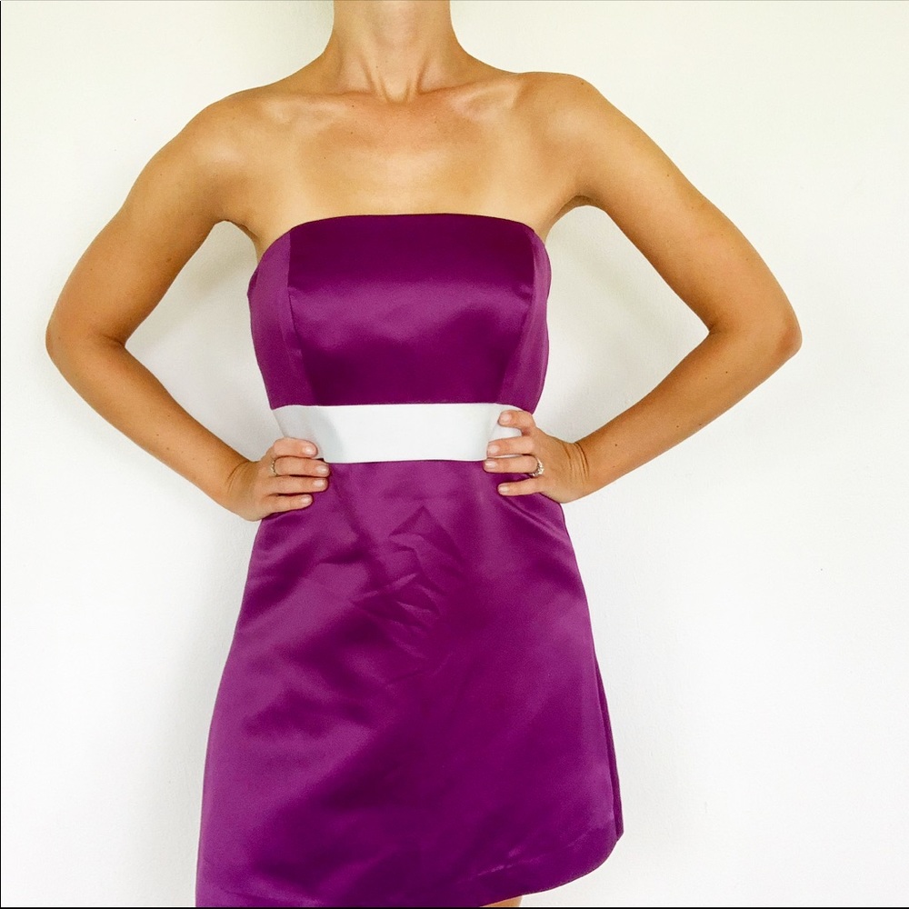 Alfred Sung purple strapless satin dress size 8
